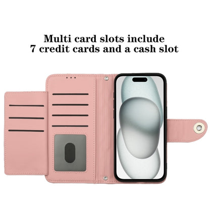 For iPhone 16 Pro Rhombic Texture Flip Leather Phone Case with Lanyard(Coral Pink) - iPhone 16 Pro Cases by buy2fix | Online Shopping UK | buy2fix