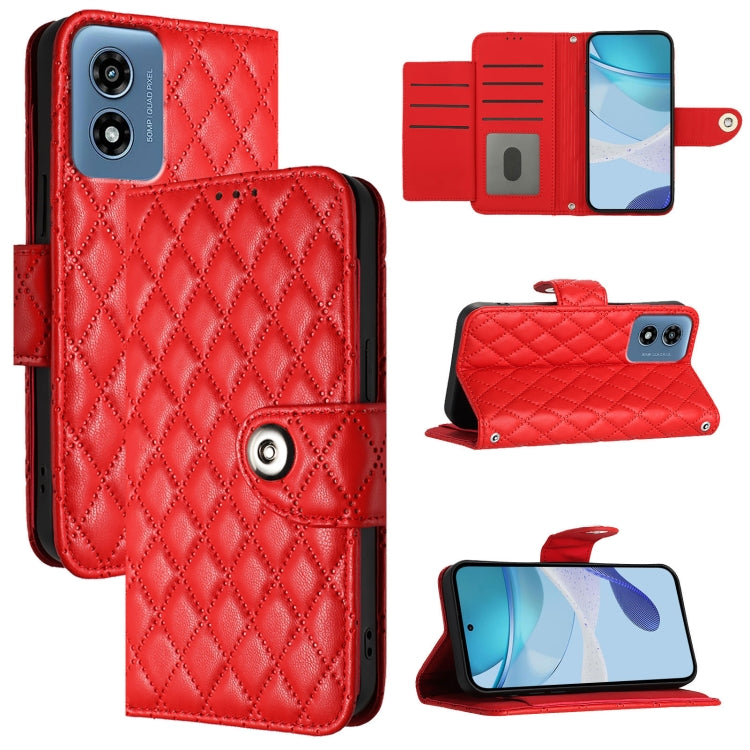 For Motorola Moto G Play 5G 2024 Rhombic Texture Flip Leather Phone Case with Lanyard(Red) - Motorola Cases by buy2fix | Online Shopping UK | buy2fix