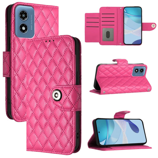 For Motorola Moto G Play 5G 2024 Rhombic Texture Flip Leather Phone Case with Lanyard(Rose Red) - Motorola Cases by buy2fix | Online Shopping UK | buy2fix