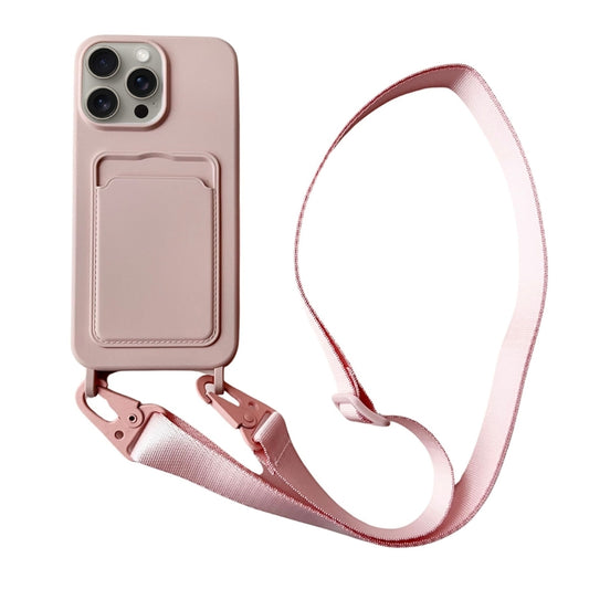 For iPhone 16 Pro Max Card Slot Liquid Silicone Phone Case with Lanyard(Light Pink) - iPhone 16 Pro Max Cases by buy2fix | Online Shopping UK | buy2fix