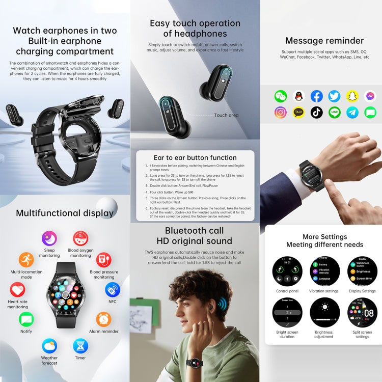 X10 Headphones Smart Watch 1.39 inch Waterproof Bracelet, Support Bluetooth Call / NFC / Heart Rate(Silver) - Smart Watches by buy2fix | Online Shopping UK | buy2fix