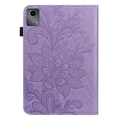 For Lenovo Tab M11 / Xiaoxin Pad 11 2024 Lace Flower Embossing Pattern Leather Tablet Case(Purple) - Lenovo by buy2fix | Online Shopping UK | buy2fix
