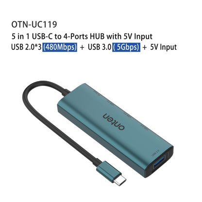 Onten UC119 5 in 1 USB-C / Type-C to USB 4-Ports USB HUB with 5V Input - USB HUB by Onten | Online Shopping UK | buy2fix