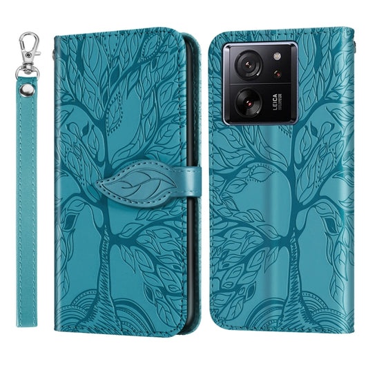 For Xiaomi 13T Life Tree Embossing Pattern Leather Phone Case(Blue) - Xiaomi Cases by buy2fix | Online Shopping UK | buy2fix