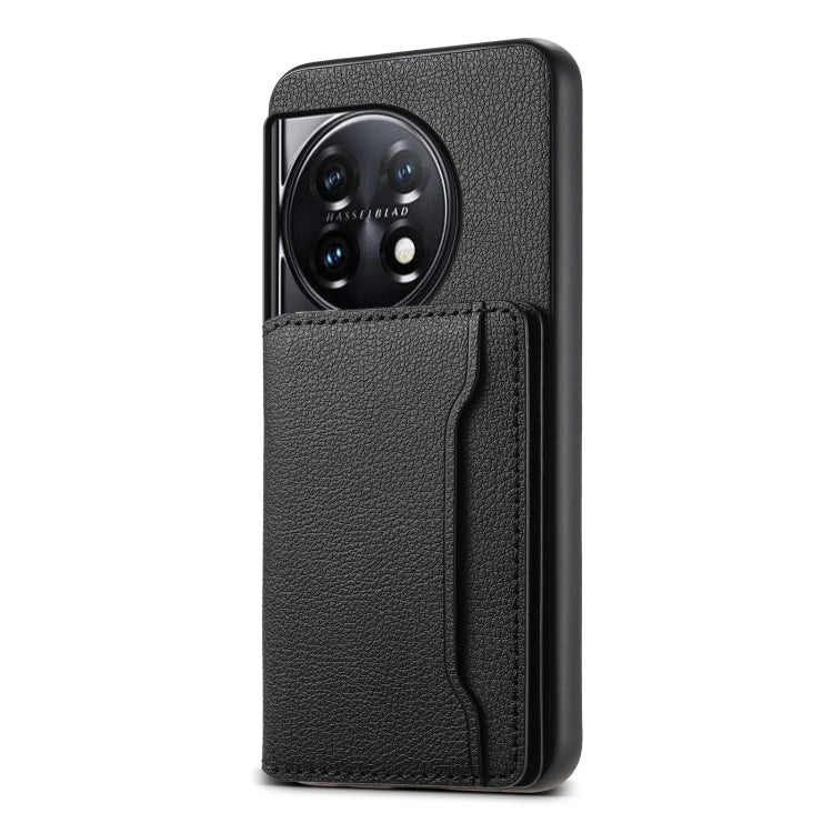 For OnePlus 11 Calf Texture Card Bag Design Full Coverage Phone Case(Black) - OnePlus Cases by buy2fix | Online Shopping UK | buy2fix