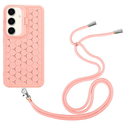 For Samsung Galaxy S23 FE 5G Honeycomb Radiating Lens Holder Magsafe Phone Case with Lanyard(Pink) - Galaxy S23 FE 5G Cases by buy2fix | Online Shopping UK | buy2fix