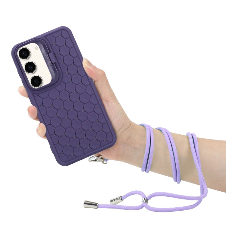 For Samsung Galaxy S23 5G Honeycomb Radiating Lens Holder Magsafe Phone Case with Lanyard(Purple) - Galaxy S23 5G Cases by buy2fix | Online Shopping UK | buy2fix