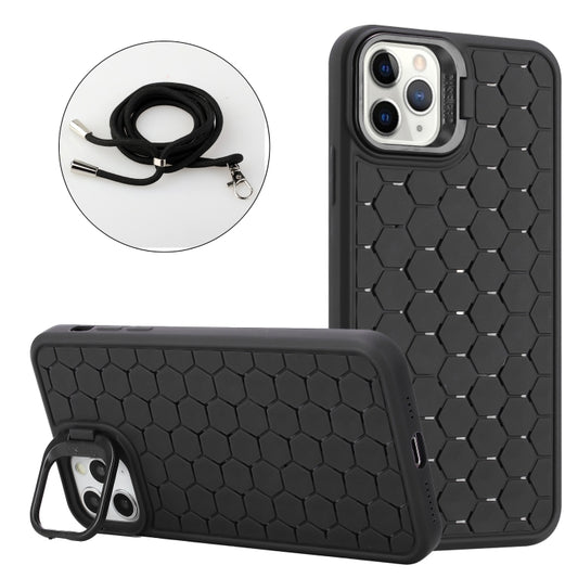 For iPhone 11 Pro Honeycomb Radiating Lens Holder Magsafe Phone Case with Lanyard(Black) - iPhone 11 Pro Cases by buy2fix | Online Shopping UK | buy2fix