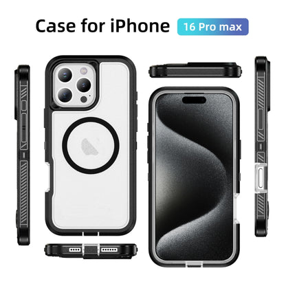 For iPhone 16 Pro Max Guard Magsafe Magnetic Ring Matte Phone Case(Black+Transparent) - iPhone 16 Pro Max Cases by buy2fix | Online Shopping UK | buy2fix