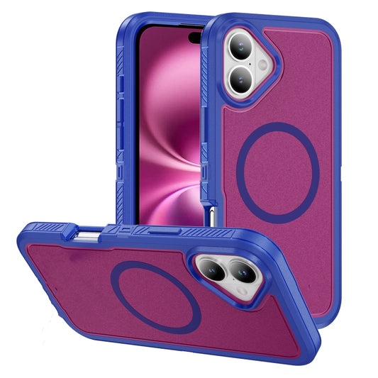 For iPhone 16 Plus Guard Magsafe Magnetic Ring Matte Phone Case(Blue+Rose Red) - iPhone 16 Plus Cases by buy2fix | Online Shopping UK | buy2fix