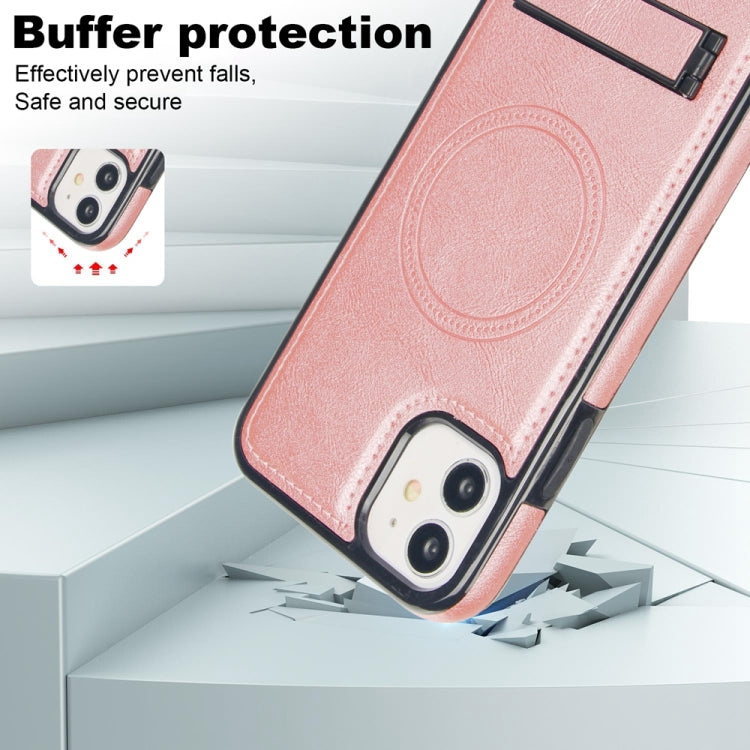 For iPhone 11 Retro Leather Invisible Stand MagSafe Phone Case(Rose Gold) - iPhone 11 Cases by buy2fix | Online Shopping UK | buy2fix