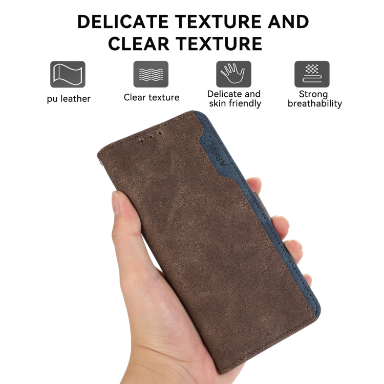 For iPhone 16 Pro Max ABEEL Color Block Magnetic RFID Leather Phone Case(Brown-Blue) - iPhone 16 Pro Max Cases by buy2fix | Online Shopping UK | buy2fix