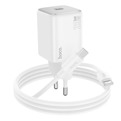 hoco N40 Mighty PD20W Single Type-C Port Charger with Type-C to Type-C Cable, EU Plug(White) - USB Charger by hoco | Online Shopping UK | buy2fix