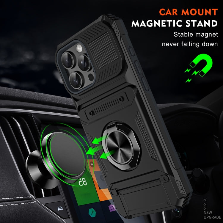 For iPhone 16 Pro TPU+PC Shockproof Card Phone Case with Metal Ring Holder(Black) - iPhone 16 Pro Cases by buy2fix | Online Shopping UK | buy2fix