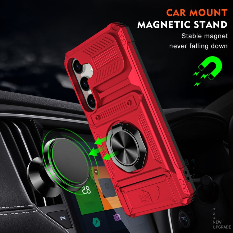 For Samsung Galaxy A15 5G TPU+PC Shockproof Card Phone Case with Metal Ring Holder(Red) - Galaxy Phone Cases by buy2fix | Online Shopping UK | buy2fix