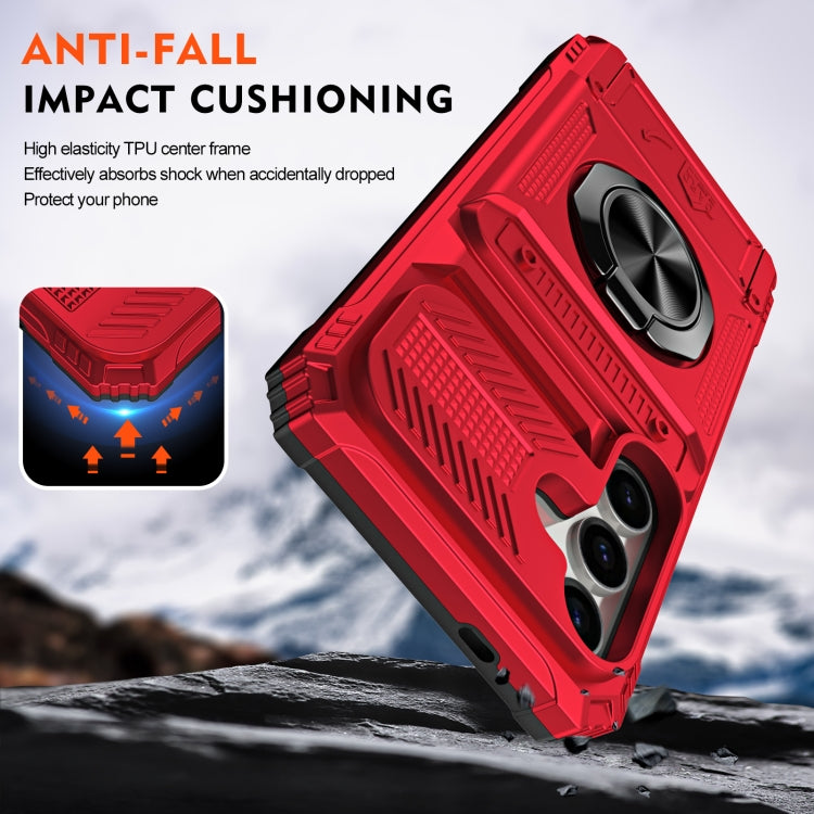 For Samsung Galaxy A15 5G TPU+PC Shockproof Card Phone Case with Metal Ring Holder(Red) - Galaxy Phone Cases by buy2fix | Online Shopping UK | buy2fix