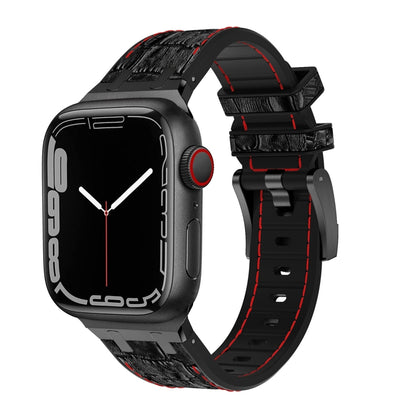 For Apple Watch SE 44mm Crocodile Texture Liquid Silicone Watch Band(Black Red Black) - Watch Bands by buy2fix | Online Shopping UK | buy2fix