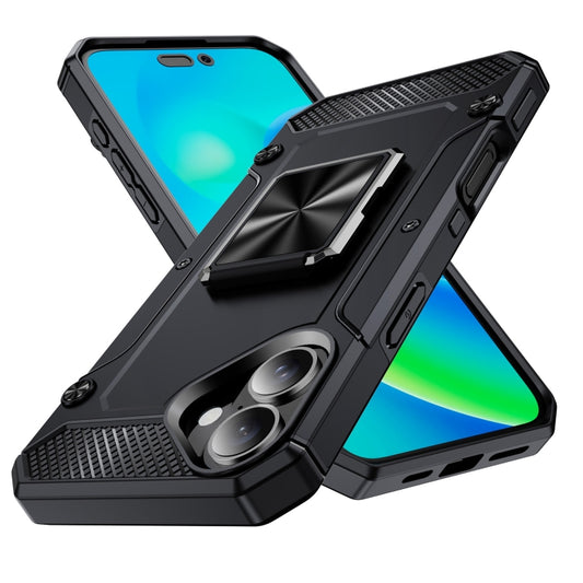 For iPhone 16 Shockproof Metal Holder Phone Case(Black) - iPhone 16 Cases by buy2fix | Online Shopping UK | buy2fix