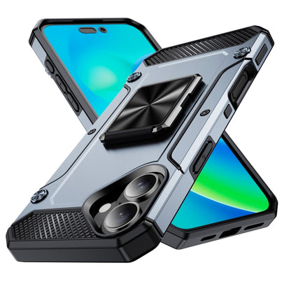 For iPhone 16 Shockproof Metal Holder Phone Case(Grey) - iPhone 16 Cases by buy2fix | Online Shopping UK | buy2fix