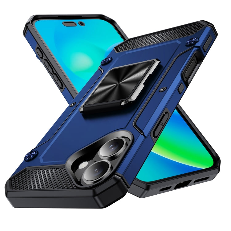 For iPhone 16 Shockproof Metal Holder Phone Case(Blue) - iPhone 16 Cases by buy2fix | Online Shopping UK | buy2fix