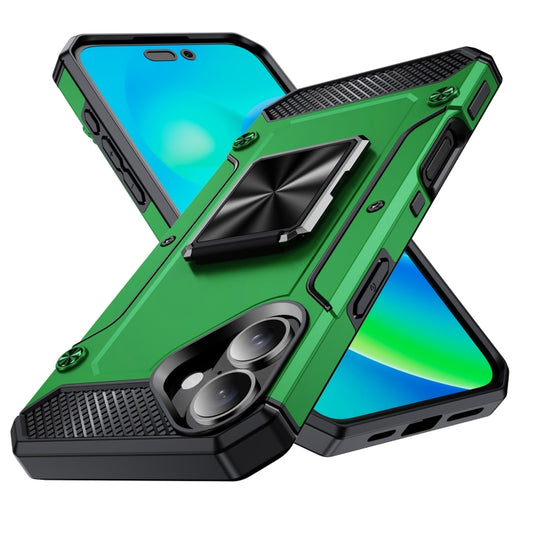 For iPhone 16 Shockproof Metal Holder Phone Case(Green) - iPhone 16 Cases by buy2fix | Online Shopping UK | buy2fix