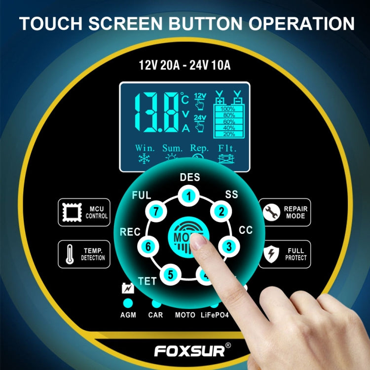 FOXSUR 20A 12V 24V Car / Motorcycle Smart Battery Charger, Plug Type:EU Plug(Yellow) - Battery Charger by FOXSUR | Online Shopping UK | buy2fix