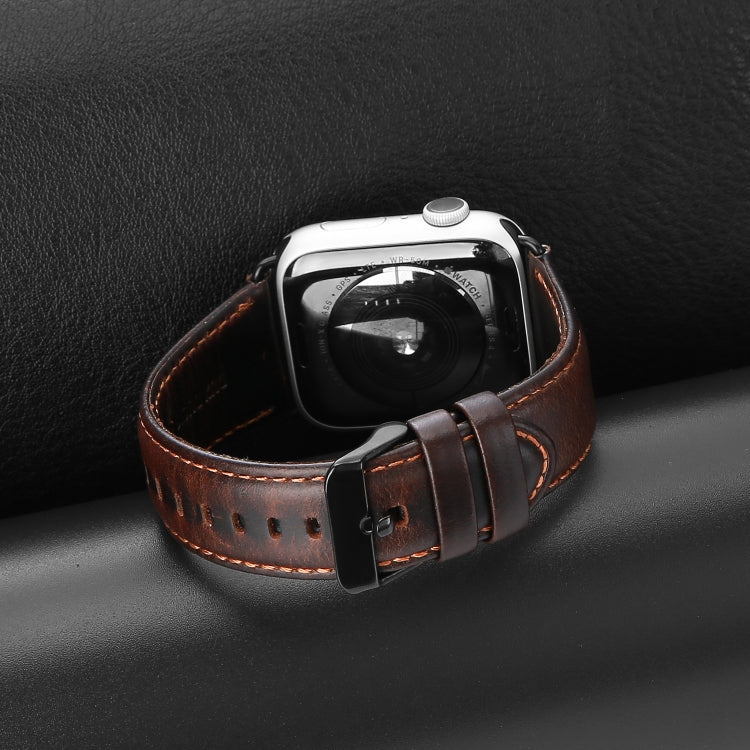 For Apple Watch SE 2022 40mm DUX DUCIS Business Genuine Leather Watch Strap(Coffee) - Watch Bands by DUX DUCIS | Online Shopping UK | buy2fix