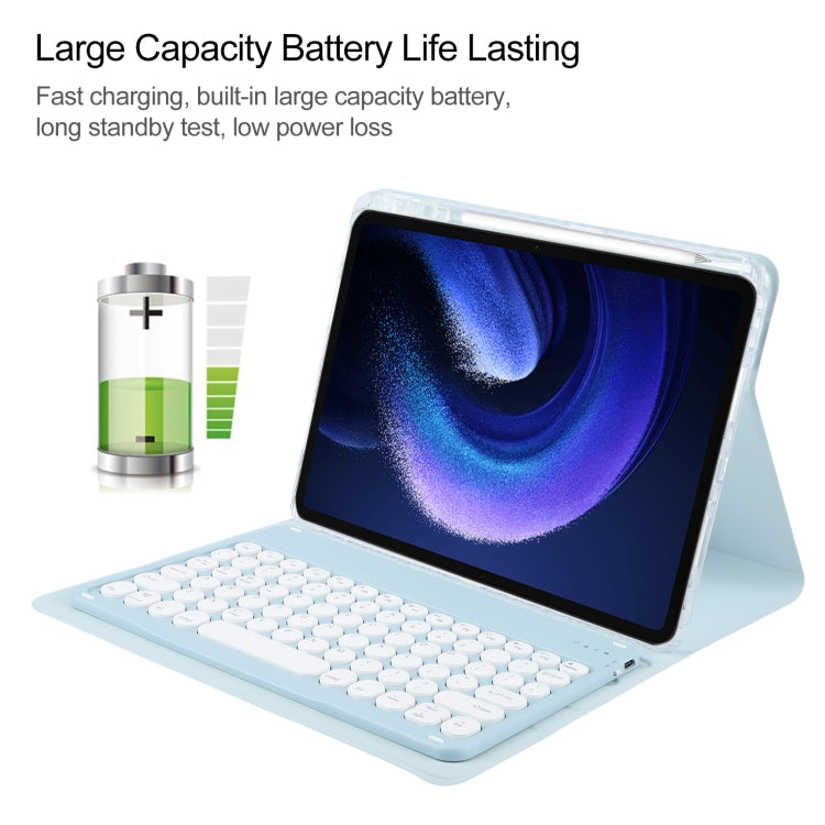 For Xiaomi Pad 6 Round Button Bluetooth Keyboard Rotatable Holder Leather Case(Sky Blue) - Others Keyboard by buy2fix | Online Shopping UK | buy2fix