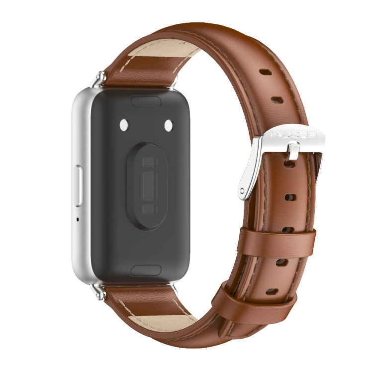 For Samsung Galaxy Fit 3 Mijobs Dual-sided Genuine Leather Watch Band(Brown Silver) - Watch Bands by MIJOBS | Online Shopping UK | buy2fix