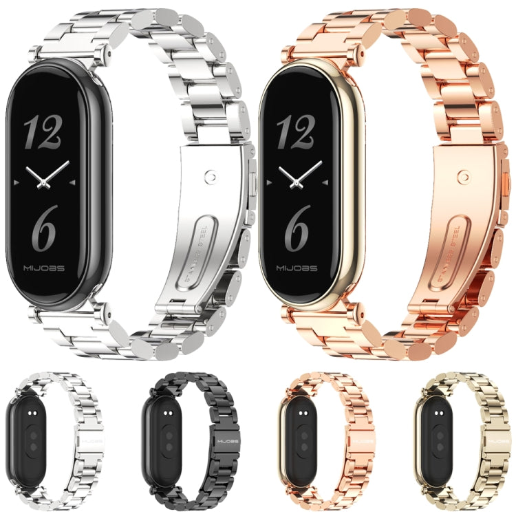 For Xiaomi Mi Band 8 / 9 / 9 NFC Mijobs GT4 Three Beads Metal Watch Band(Light Gold) - Watch Bands by MIJOBS | Online Shopping UK | buy2fix