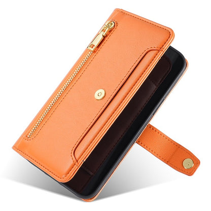 For Motorola Edge 5G 2024 Sheep Texture Cross-body Zipper Wallet Leather Phone Case(Orange) - Motorola Cases by buy2fix | Online Shopping UK | buy2fix