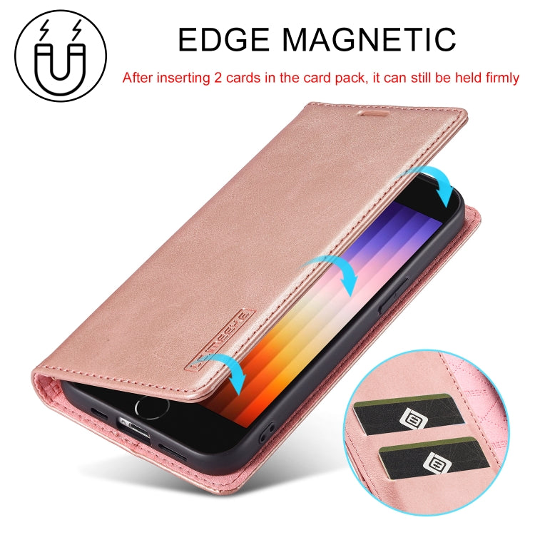 For iPhone SE 2024 LC.IMEEKE Strong Magnetic Leather Phone Case with Holder & Card Slots & Wallet(Rose Gold) - More iPhone Cases by LC.IMEEKE | Online Shopping UK | buy2fix