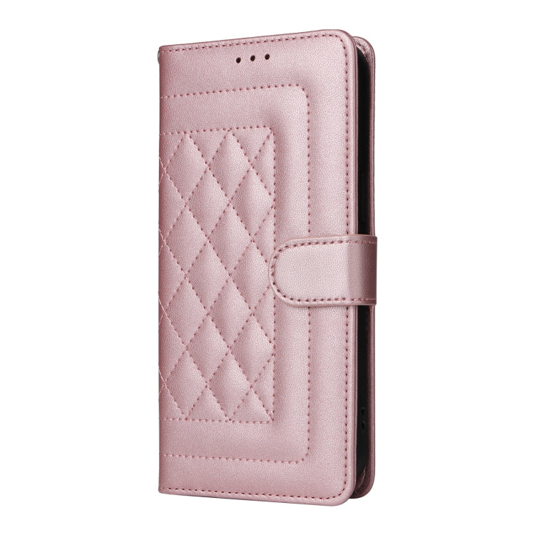 For iPhone 16 Plus Diamond Lattice Leather Flip Phone Case(Rose Gold) - iPhone 16 Plus Cases by buy2fix | Online Shopping UK | buy2fix