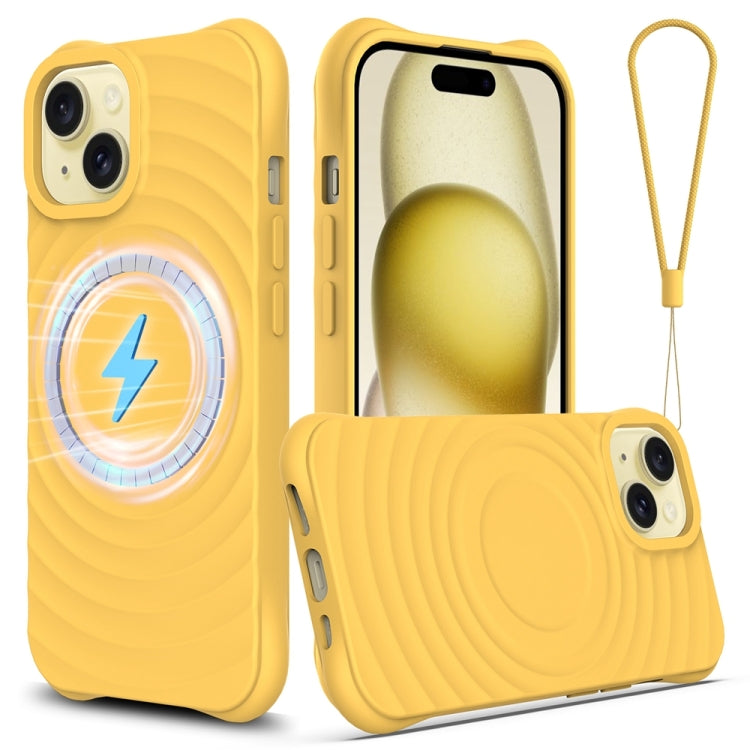 For iPhone 13 mini Wave Texture MagSafe Magnetic Liquid Silicone Phone Case(Yellow) - iPhone 13 mini Cases by buy2fix | Online Shopping UK | buy2fix