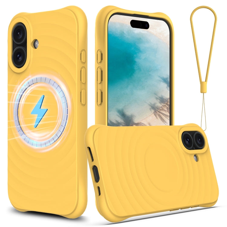 For iPhone 16 Plus Wave Texture MagSafe Magnetic Liquid Silicone Phone Case(Yellow) - iPhone 16 Plus Cases by buy2fix | Online Shopping UK | buy2fix