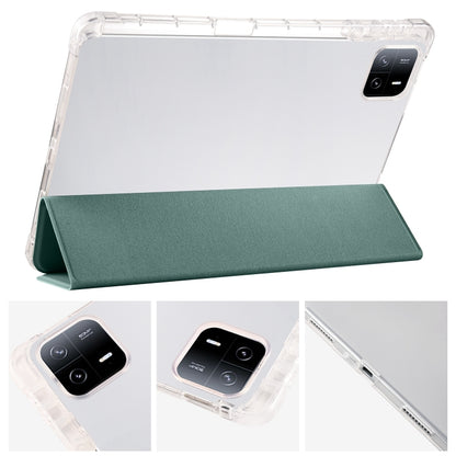 For iPad Pro 13 2024 3-fold Clear TPU Smart Leather Tablet Case with Pen Slot(Dark Green) - iPad Pro 13 2024 Cases by buy2fix | Online Shopping UK | buy2fix