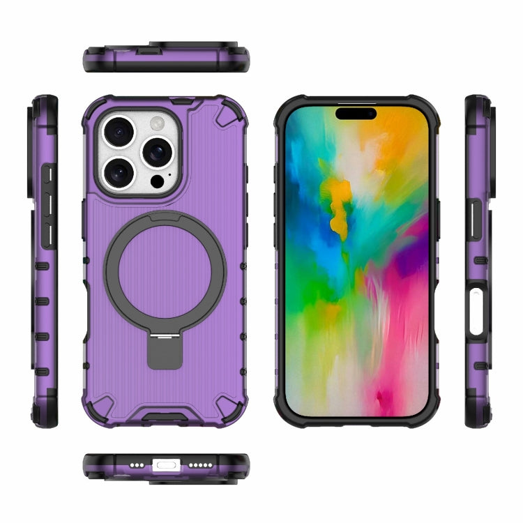 For iPhone 16 Pro Grating Holder Shockproof Phone Case(Purple) - iPhone 16 Pro Cases by buy2fix | Online Shopping UK | buy2fix