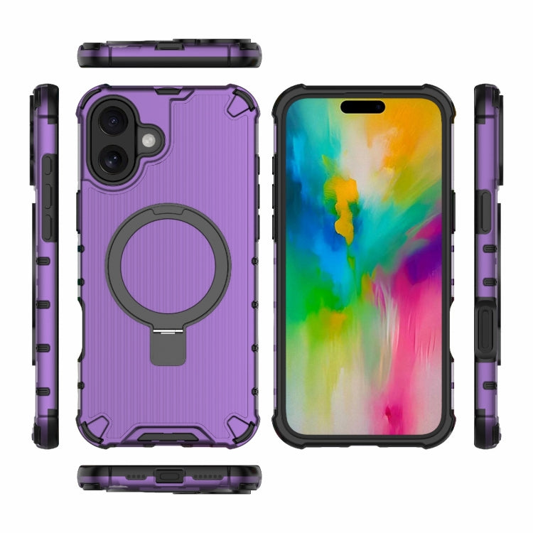 For iPhone 16 Plus Grating Holder Shockproof Phone Case(Purple) - iPhone 16 Plus Cases by buy2fix | Online Shopping UK | buy2fix