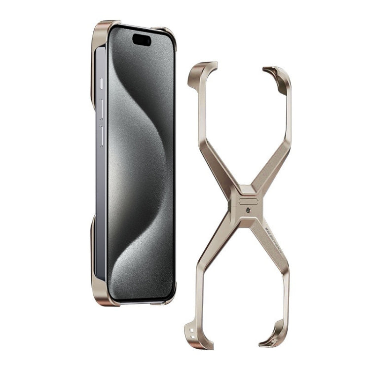 For iPhone 15 Pro Frameless X-shaped Metal Phone Case(Titanium Gold) - iPhone 15 Pro Cases by buy2fix | Online Shopping UK | buy2fix