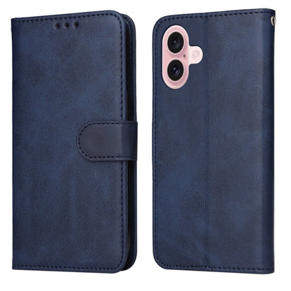 For iPhone 16 Classic Calf Texture Flip Leather Phone Case(Blue) - iPhone 16 Cases by buy2fix | Online Shopping UK | buy2fix