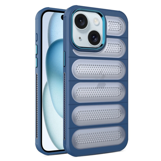 For iPhone 15 Cooling Armor Translucent Mesh Breathable Phone Case(Blue) - iPhone 15 Cases by buy2fix | Online Shopping UK | buy2fix