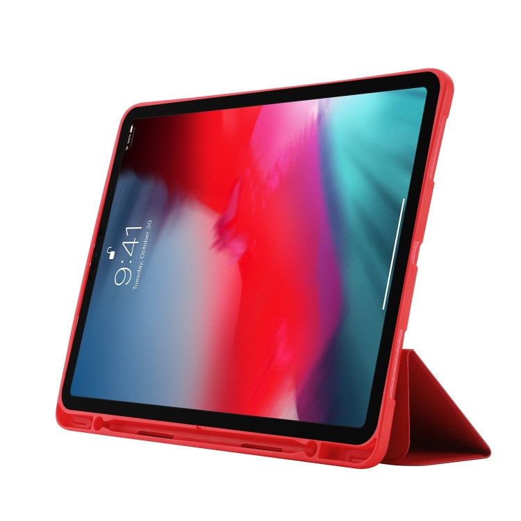 For iPad Air 11 2024 Skin Feel Tri-fold Leather Tablet Case with Pen Slot(Red) - iPad Air 11 2024 Cases by buy2fix | Online Shopping UK | buy2fix