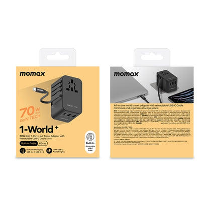 MOMAX 1-World+ 70W Gallium Nitride Expansion Cable Global Conversion Socket Power Adapter(Black) - USB Charger by MOMAX | Online Shopping UK | buy2fix