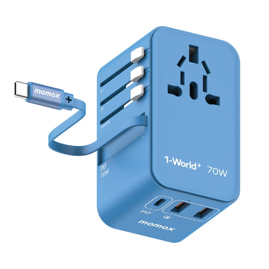 MOMAX 1-World+ 70W Gallium Nitride Expansion Cable Global Conversion Socket Power Adapter(Blue) - USB Charger by MOMAX | Online Shopping UK | buy2fix
