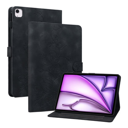 For iPad Air 11 2024 Lily Embossed Leather Smart Tablet Case(Black) - iPad Air 11 2024 Cases by buy2fix | Online Shopping UK | buy2fix