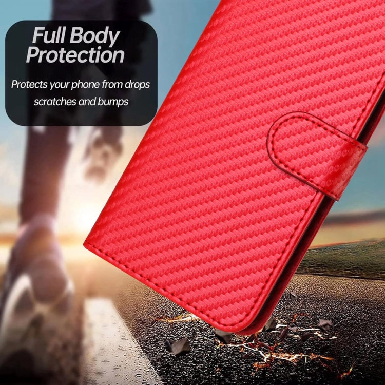 For iPhone 16 Pro YX0070 Carbon Fiber Buckle Leather Phone Case with Lanyard(Red) - iPhone 16 Pro Cases by buy2fix | Online Shopping UK | buy2fix