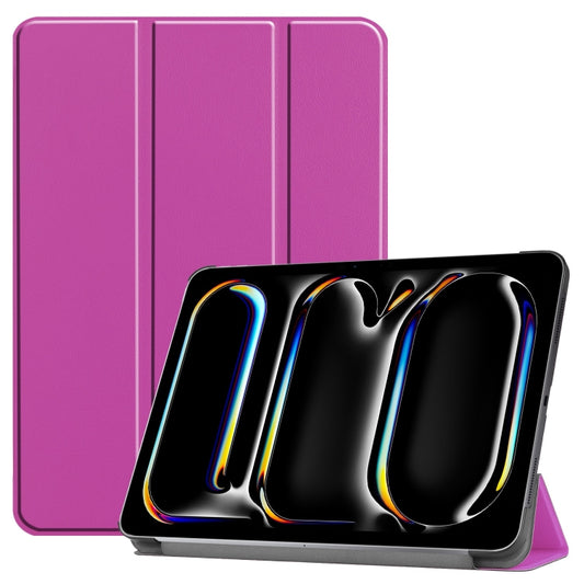 For iPad Pro 11 2024 Custer Pure Color 3-Fold Holder Smart Leather Tablet Case(Purple) - iPad Pro 11 2024 Cases by buy2fix | Online Shopping UK | buy2fix