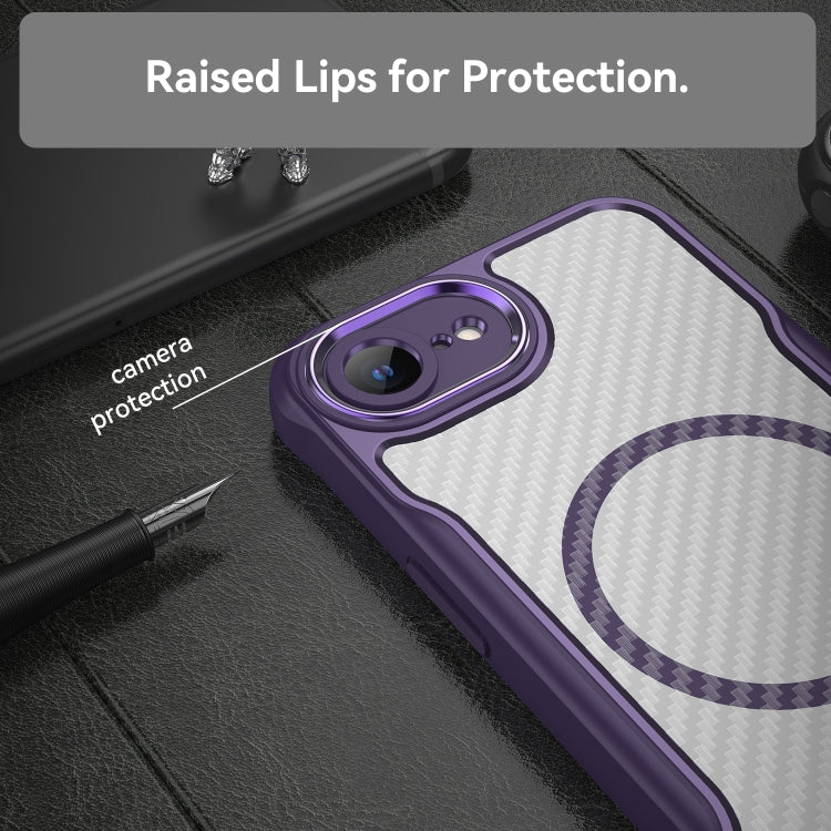 For iPhone SE 2024 Carbon Fiber Texture MagSafe Translucent Phone Case(Purple) - More iPhone Cases by buy2fix | Online Shopping UK | buy2fix