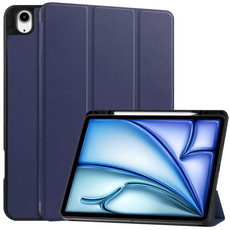 For iPad Air 13 2024 Custer TPU Pure Color 3-Fold Holder Smart Leather Tablet Case with Pen Tray(Dark Blue) - iPad Air 13 2024 Cases by buy2fix | Online Shopping UK | buy2fix