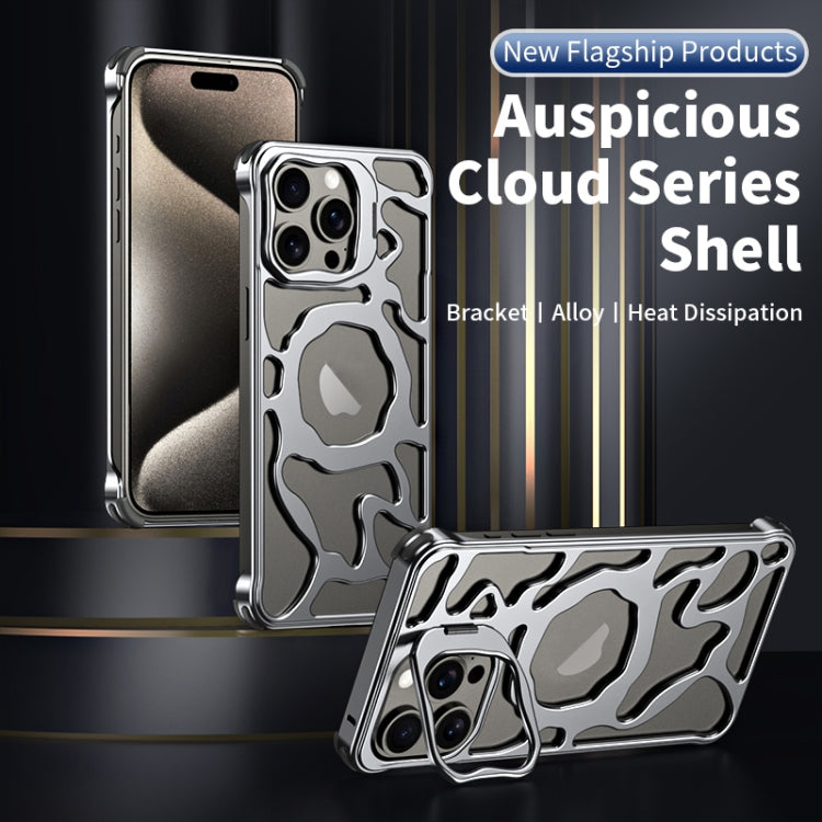 For iPhone 14 Pro Auspicious Cloud Series MagSafe Metal Phone Case with Bracket(Grey) - iPhone 14 Pro Cases by buy2fix | Online Shopping UK | buy2fix